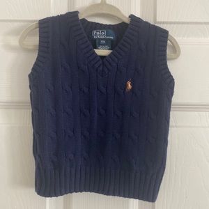 POLO RALPH LAUREN Baby Boys Navy Blue Cable Knit Sweater Vest Size 12 Months